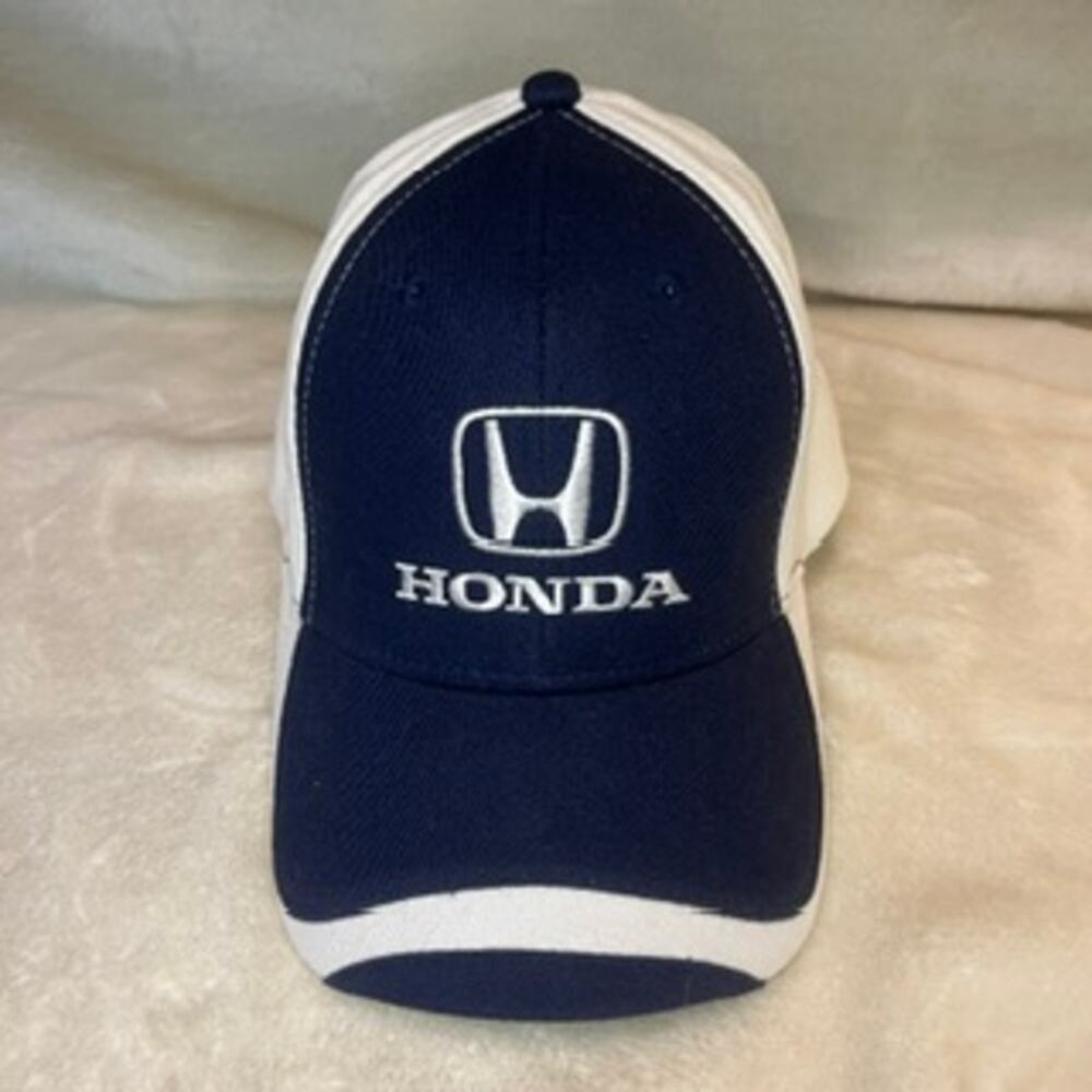 Honda Baseball Hat Cap White Blue Embroidered Logo Spell out StrapBack